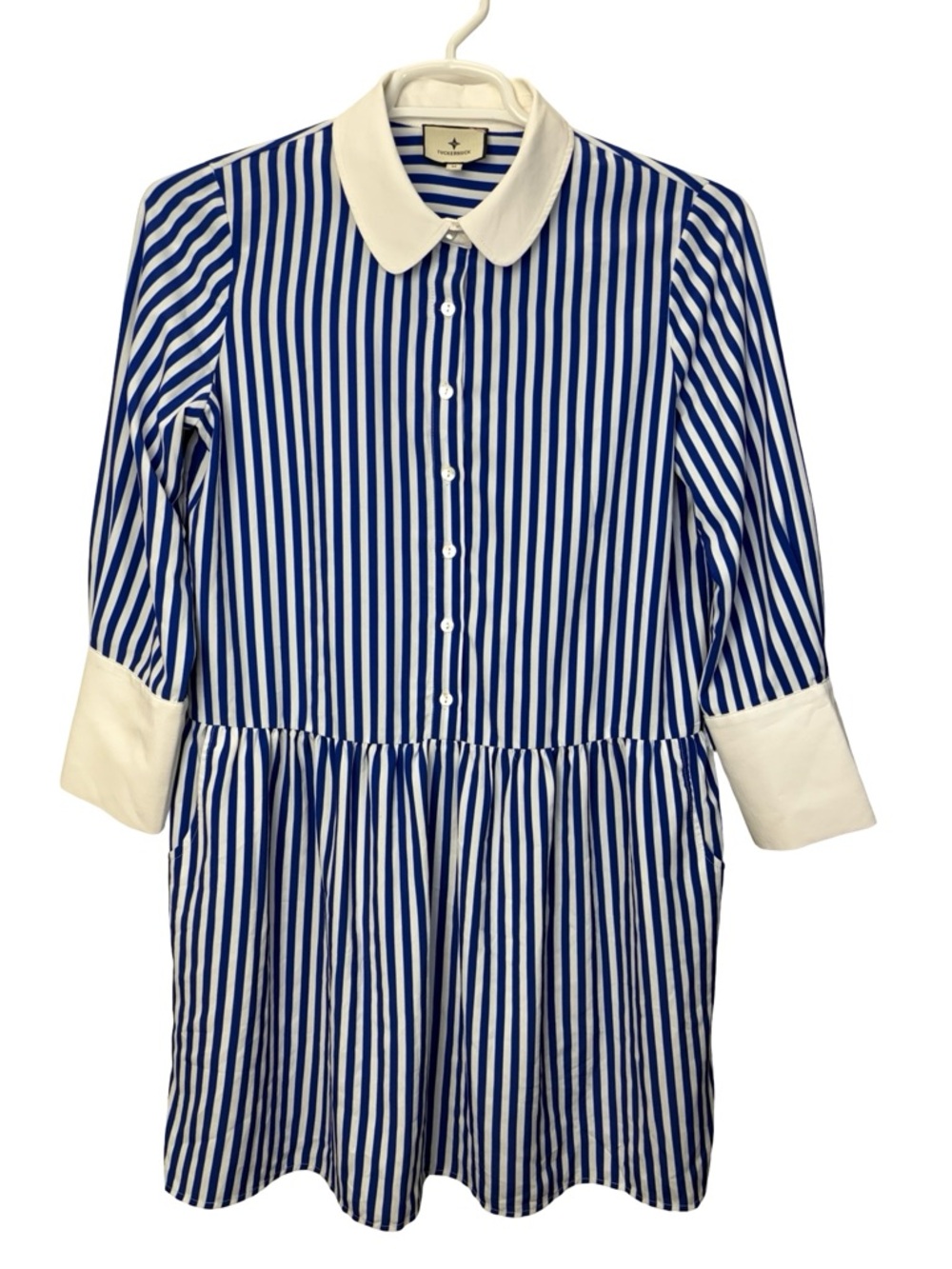 Tuckernuck Blue & White Striped Button-Front Dress with White Collar